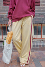 Load image into Gallery viewer, Gigi Wide Leg Terry Track Pant - Butter washed Burgundy side Stripe