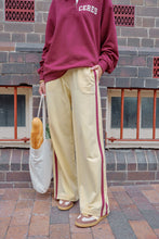 Load image into Gallery viewer, Gigi Wide Leg Terry Track Pant - Butter washed Burgundy side Stripe