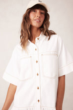 Load image into Gallery viewer, Short Sleeve Tiered Pocket Shirt Dress -fresh ecru