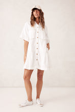 Load image into Gallery viewer, Short Sleeve Tiered Pocket Shirt Dress -fresh ecru