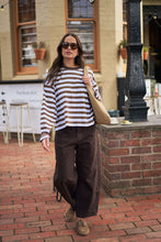 Load image into Gallery viewer, Beau Long Sleeve Slouchy Tee - Cocoa Sky Blue Stripe