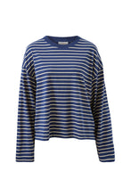 Load image into Gallery viewer, Beau Long Sleeve Slouchy Tee - heritage navy/marshmallow stripe