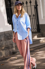 Load image into Gallery viewer, Gigi Wide Leg Terry Trackpant - Pink Clay Washed Navy side Stripe