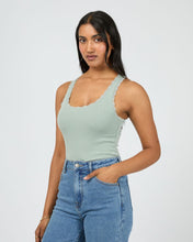 Load image into Gallery viewer, Washed Rib Lace tank - Sage