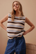 Load image into Gallery viewer, Margot Mesh Knit Tank - ecru /chalk choc stripe
