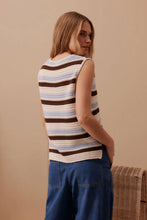 Load image into Gallery viewer, Margot Mesh Knit Tank - ecru /chalk choc stripe
