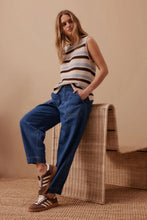 Load image into Gallery viewer, Margot Mesh Knit Tank - ecru /chalk choc stripe
