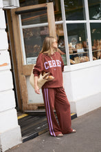 Load image into Gallery viewer, Gigi Wide Leg Terry Trackpant - burnt toffee orchid side stripe
