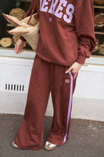 Load image into Gallery viewer, Gigi Wide Leg Terry Trackpant - burnt toffee orchid side stripe

