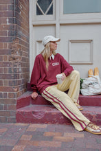Load image into Gallery viewer, Gigi Wide Leg Terry Track Pant - Butter washed Burgundy side Stripe
