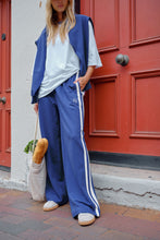 Load image into Gallery viewer, Gigi Wide Leg Terry Trackpant - washed navy side stripe
