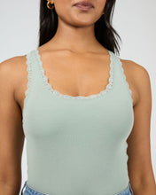 Load image into Gallery viewer, Washed Rib Lace tank - Sage
