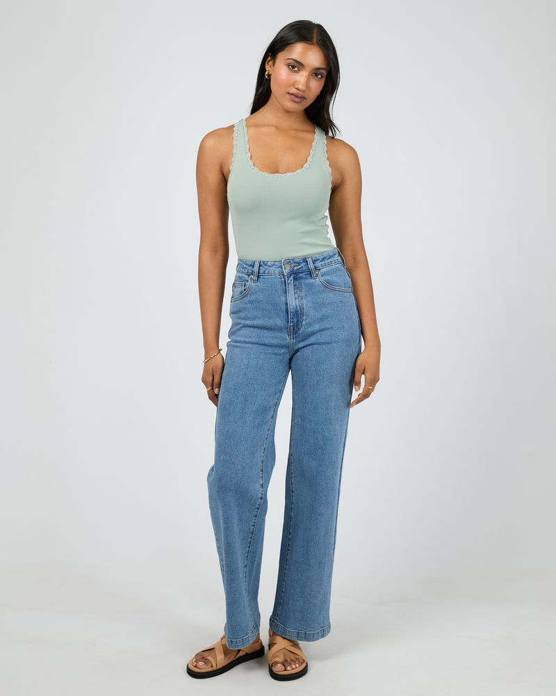 Washed Rib Lace tank - Sage