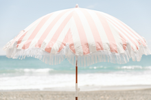 Load image into Gallery viewer, HOLIDAY BEACH UMBRELLA-PINK STRIPE - Bohemian Sundays, Business and Pleasure Co., Buy Boho Bohemian Clothing Online Australia, Kivari, Arnhem, Rowie, Will and Bear, Wandering Folk, Skinned, B
