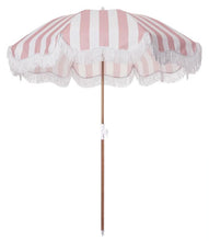 Load image into Gallery viewer, HOLIDAY BEACH UMBRELLA-PINK STRIPE - Bohemian Sundays, Business and Pleasure Co., Buy Boho Bohemian Clothing Online Australia, Kivari, Arnhem, Rowie, Will and Bear, Wandering Folk, Skinned, B
