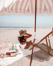 Load image into Gallery viewer, HOLIDAY BEACH UMBRELLA-PINK STRIPE - Bohemian Sundays, Business and Pleasure Co., Buy Boho Bohemian Clothing Online Australia, Kivari, Arnhem, Rowie, Will and Bear, Wandering Folk, Skinned, B
